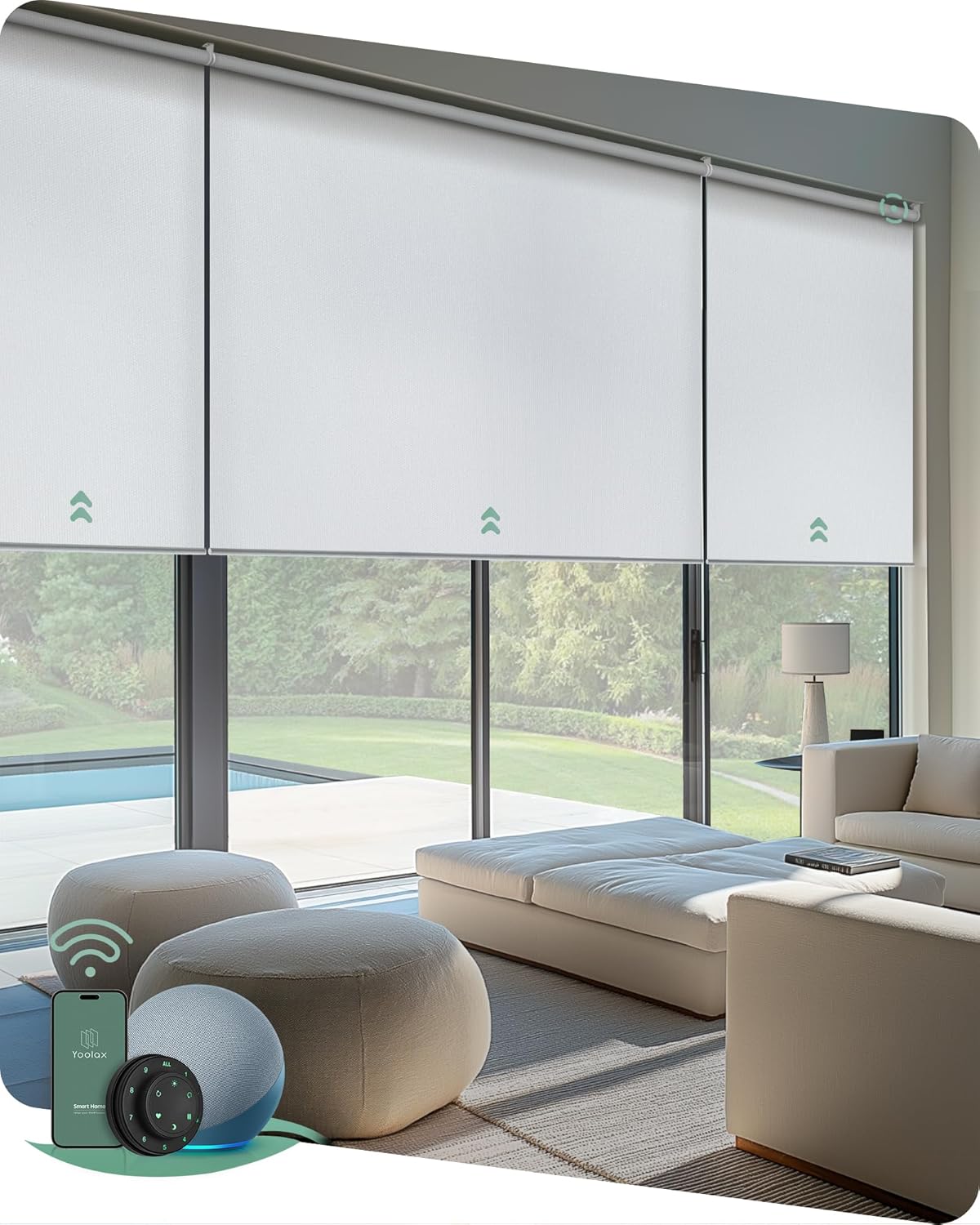 Yoolax Smart Coupled Roller Shades Compatible with Alexa Google, Motorized Blinds with Remote Blackout Coupled Roller Shades for X-Large Windows, Custom Size (XL Coupled-White)