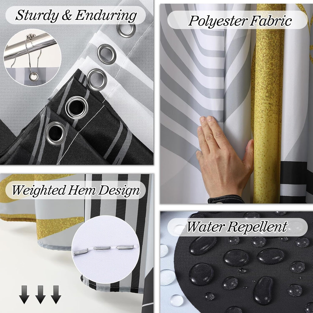 Bathroom Set - Bathroom Sets with Shower Curtain and Rugs, Bathroom Accessory Set, Black Bathroom Accessories Set with Trash Can, Toilet Brush and Soap Dispensers