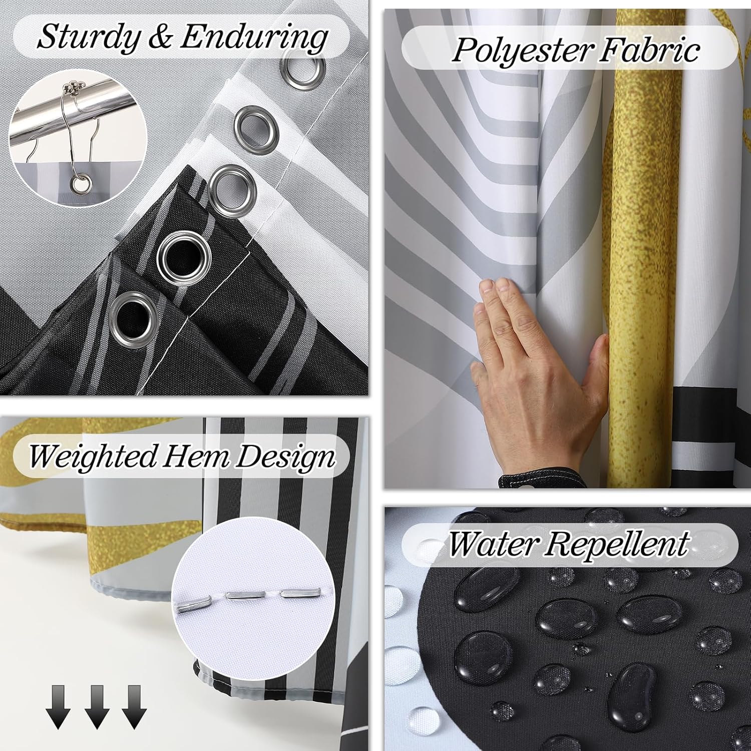 Bathroom Set - Bathroom Sets with Shower Curtain and Rugs, Bathroom Accessory Set, Black Bathroom Accessories Set with Trash Can, Toilet Brush and Soap Dispensers
