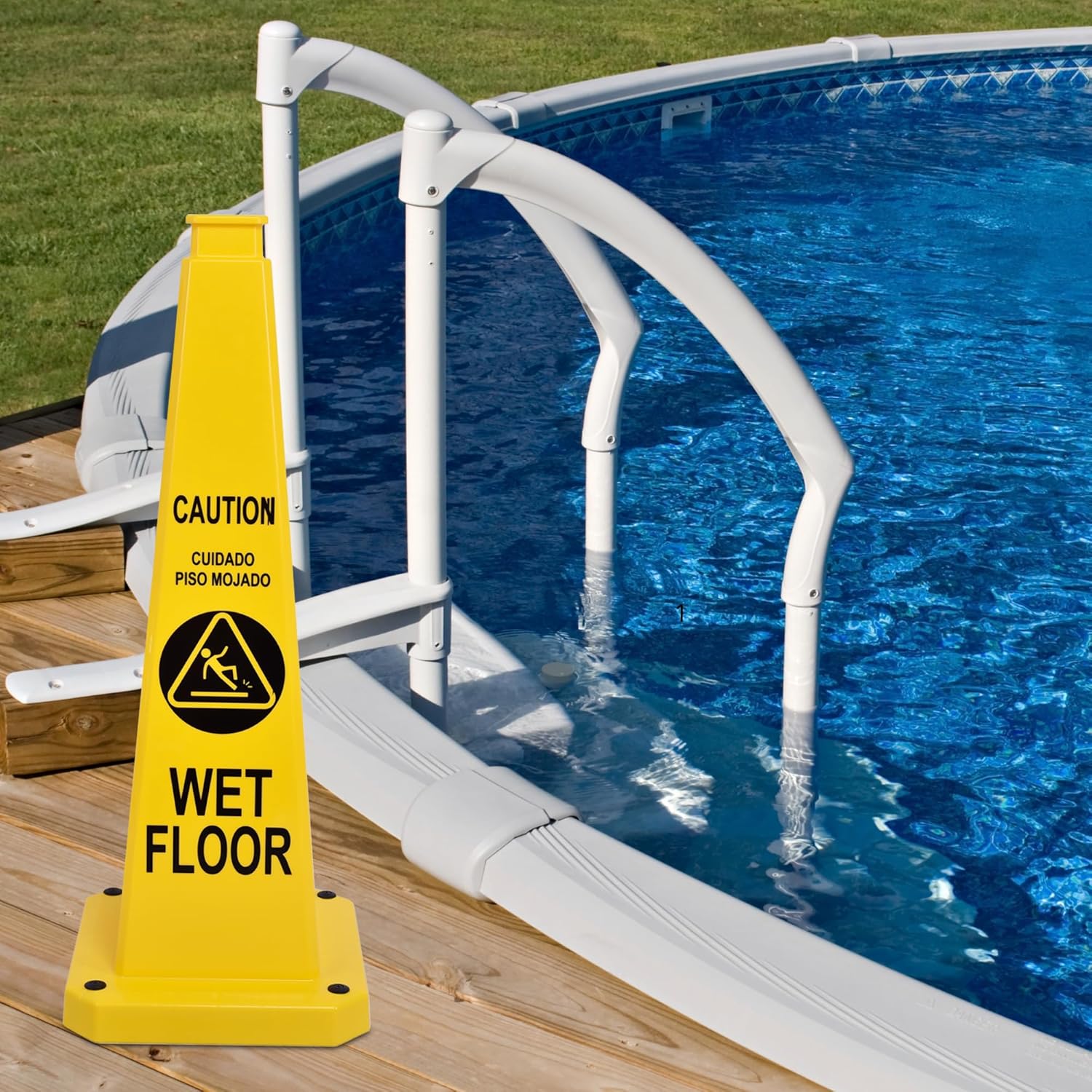 OrangeStar 6-Pack 28" Wet Floor Caution Cones, Yellow 4-Sided Bilingual Warning Message Safety Traffic Cones with Heavy Rubber Base for Indoor/Outdoor Use