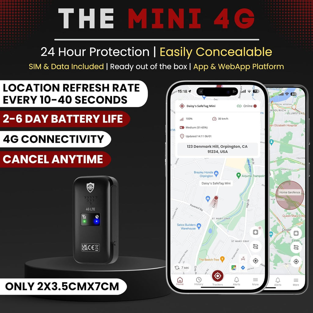 Mini 4G - 4G LTE Rechargeable Mini GPS Tracker, Car, Van, Motorbike etc. 34-205 Countries, Real Time Tracking and Notifications, 7 Day Free Trial - Sim Included, 12 Month Warranty