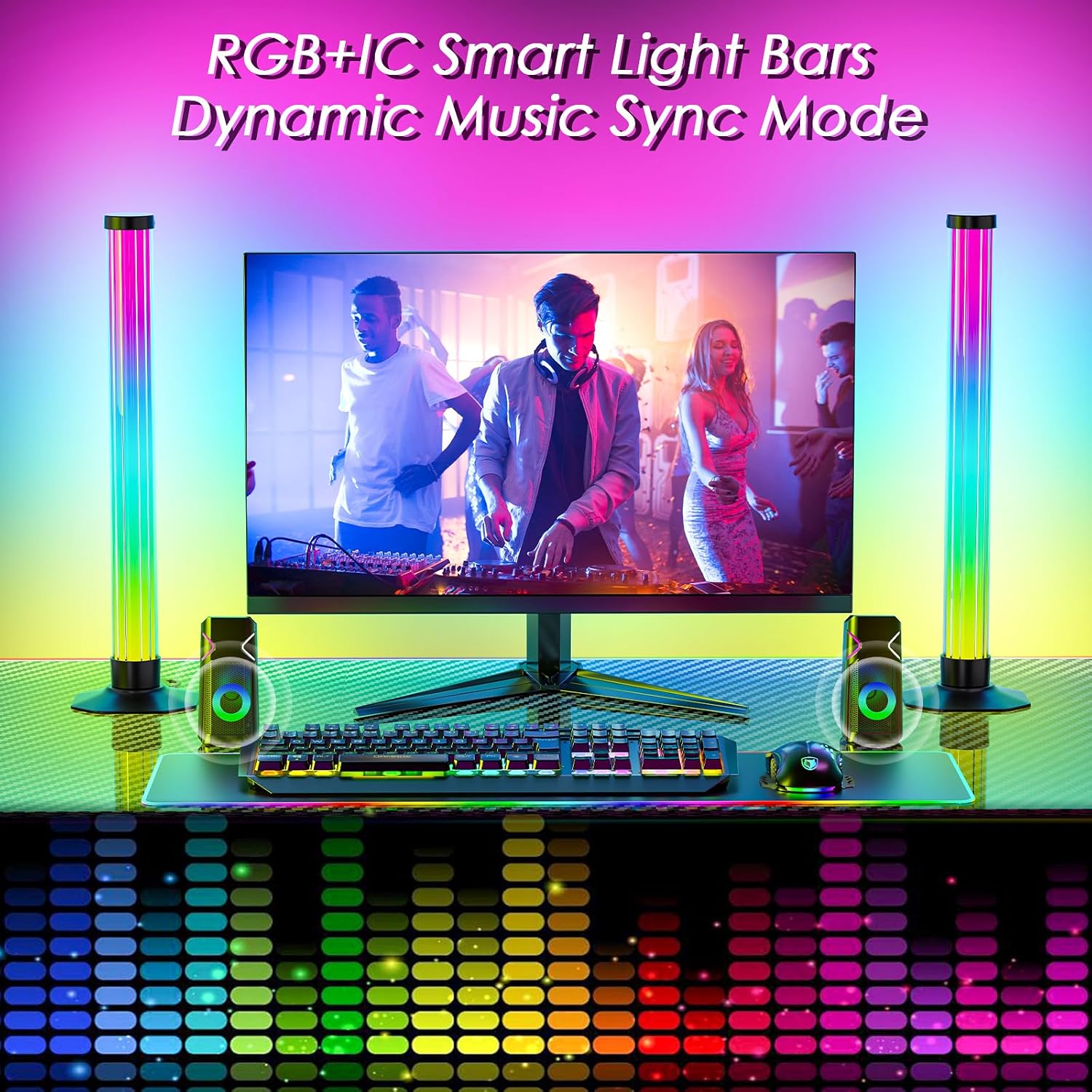 360° Smart Light Bar, Crystal Ambient Mood Light with 16 Million Colors, 213 Preset & 8 Scene Modes, Music Sync, Sound Active, 3 Modes Control RGB & IC Colorful Backlight for TV/Monitor/Gaming/Room