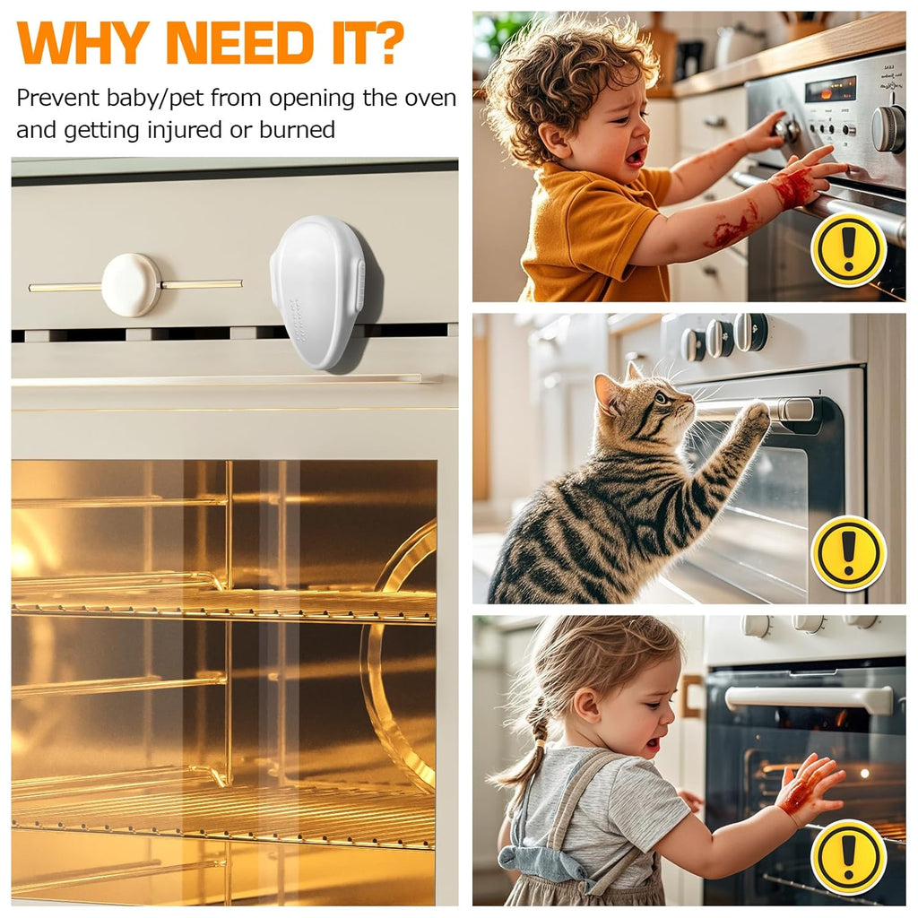 Oven Lock Child Safety (2 Pack), Cabinet Locks Baby Proofing, Baby and Child Proof Locks for Drawer Oven Stove Door, Upgrade Heat-Resistant Material, Easy to Install, No Toolf Need - White
