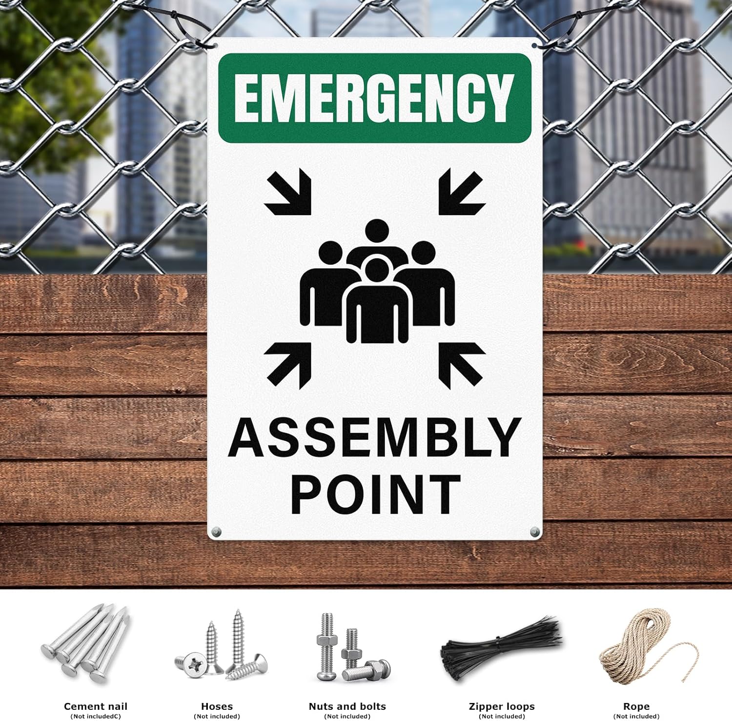 Emergency Assembly Point Sign with Pre-Drilled Holes 18 × 12 Inches Reflective Aluminum Waterproof Signage for Warehouse School Hospital