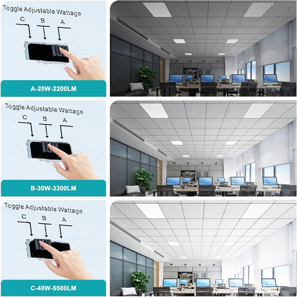 8 Pack 2x2 LED Flat Panel Light - 2x2 LED Flat Panel Light 5000K 4000K 3000K Selectable & 0-10v Dimmable, 20W 30W 40W 2x2 LED Drop Ceiling Light Troffer Lay in, 100-277Vac, ETL Listed