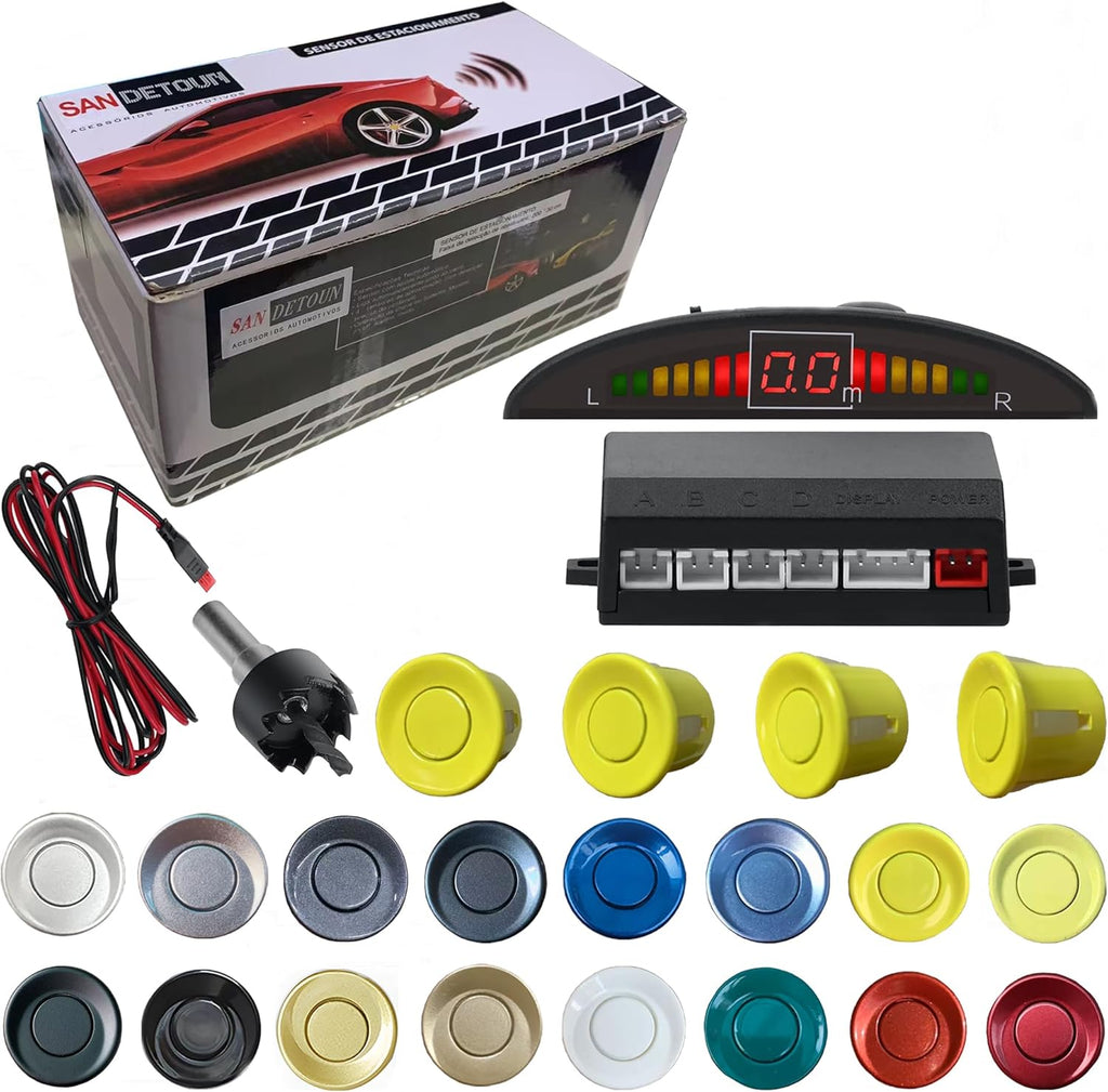 Parking Sensor Kit Backup Sensor Kit Reverse Sensor for Car 18 Color Options for Probes Adjustable Alarm Volume Professional Sensore de Reversa para Carro Safe Driving Assistant（Yellow）