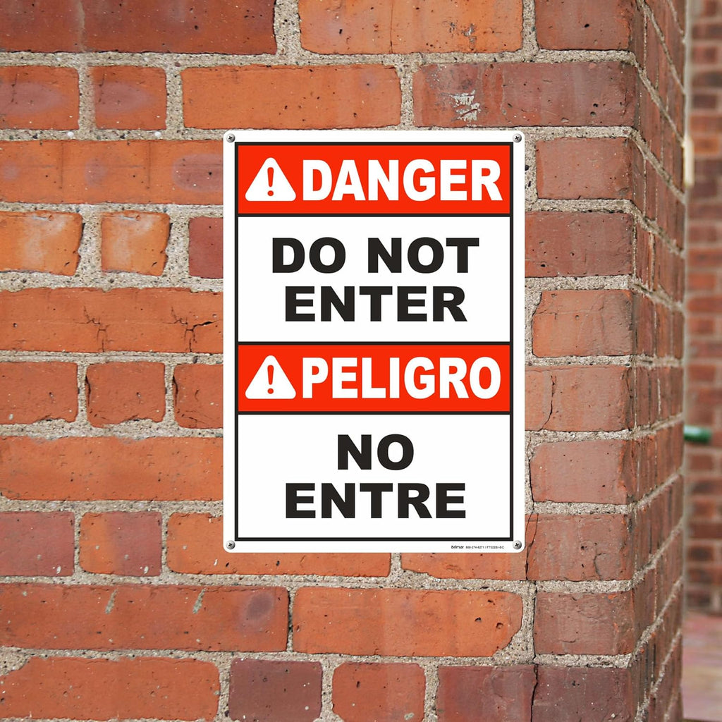 Brimar - 10" x 14" - Bilingual Danger Do Not Enter Sign - .055″ Polyethylene Plastic - Easy Installation - Versatile Application