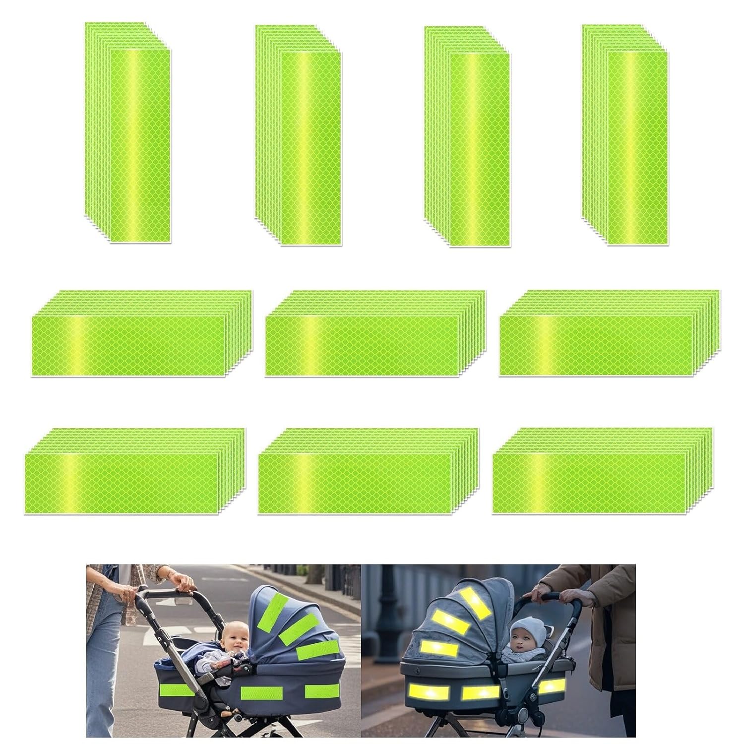 Non Fading Fluorescent Yellow Reflective Stickers 2 inch X 6 inch, Outdoor Waterproof High Visibility Safety Adhesive Reflector (100 Pcs)