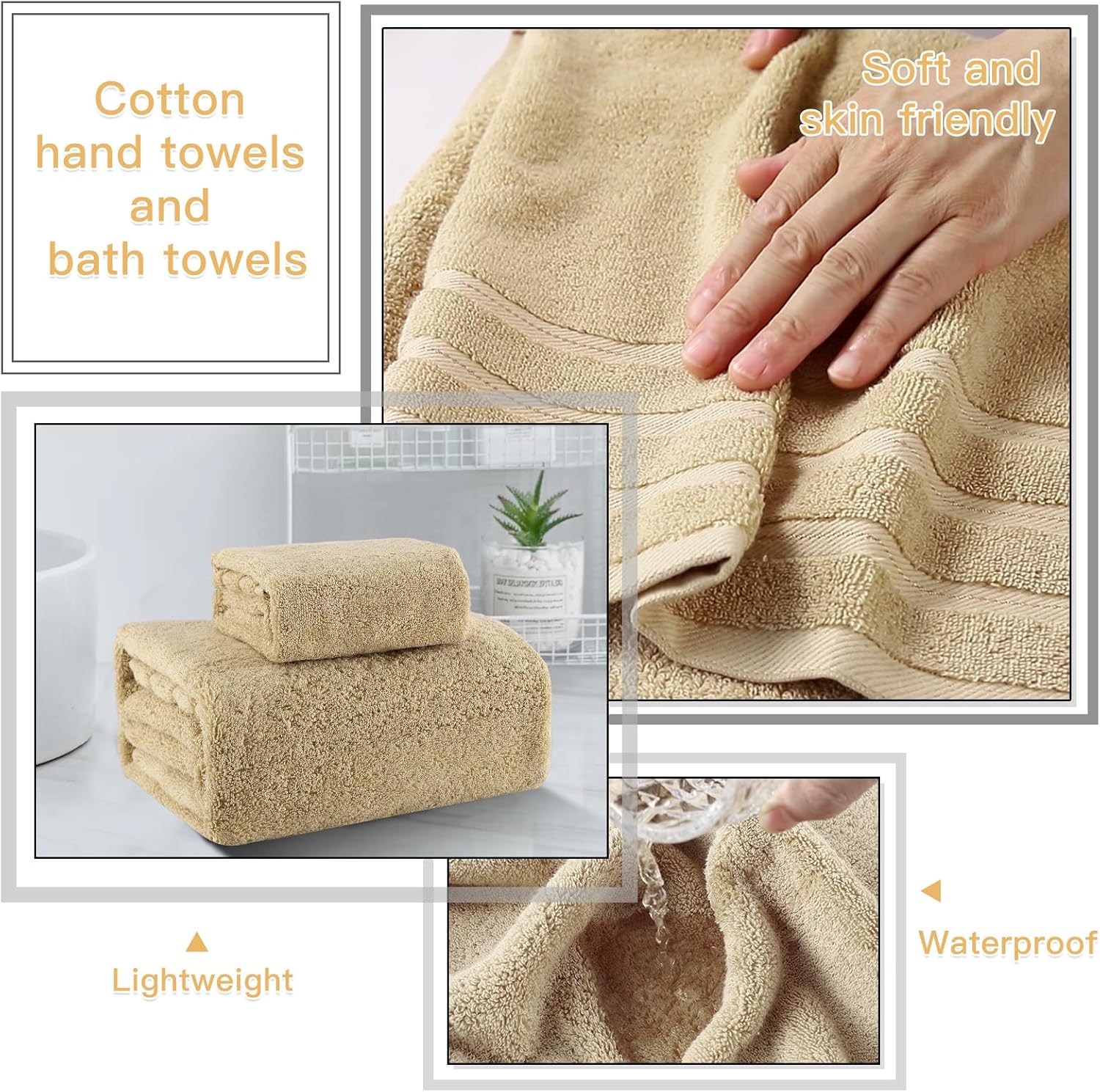 32PCS Bathroom Accessory Set Bathroom Accessories Set Beige Bathroom Set, Shower Curtain Set, 2 Piece Bath Towel Set, 3PC Soap Dispenser, Toilet Brush & Trash Can
