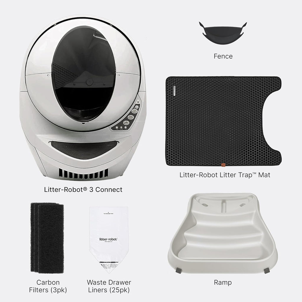 Litter-Robot 3 Connect Core Bundle by Whisker, Beige - Includes Automatic, Self-Cleaning Litter Box, LitterTrap Mat, Fence, Ramp, 25 Liners, 3 Carbon Filters & WhiskerCare 1-Year Warranty