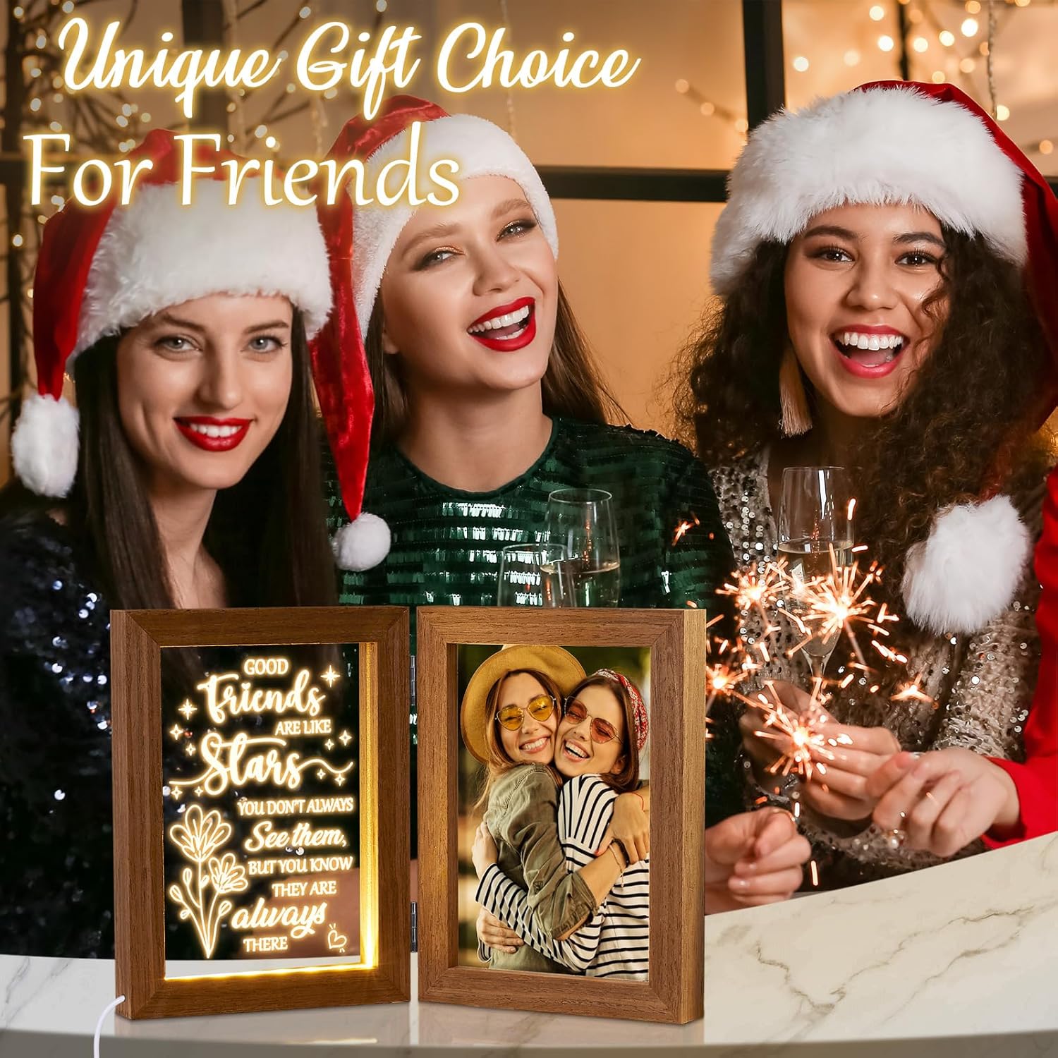 Christmas Gifts for Friends Best Friend Birthday Gifts for Women - Best Friend Picture Frame with Night Light, Unique Friendship Gift for Women Friends Female Men Girls Long Distance Relationship Gift