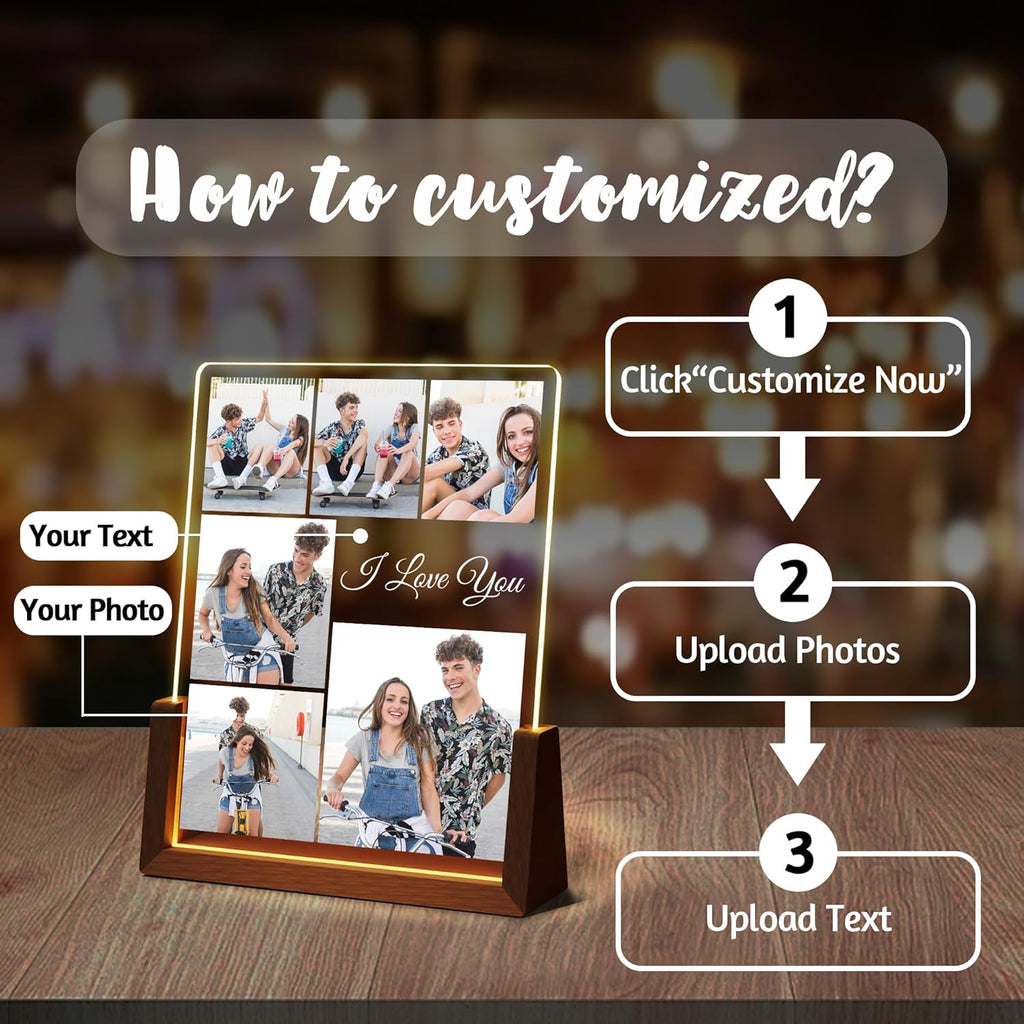 Personalized Couple Birthday Gifts For Boyfriend Girlfriend Him Her, Custom Light Up Picture Frame Night Light Acrylic Plaque, I Love You Anniversary Christmas Gifts For Women Men Husband Wife