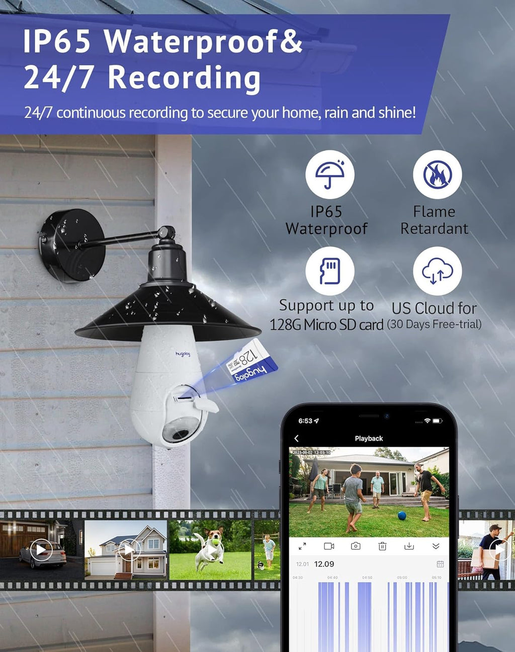 Hugolog 3K 5MP Light Bulb Security Cameras Wireless Outdoor-2.4GHz Cameras for Home Security Indoor with AI Sound Processing&Motion Detection,Color Night Vision,Auto Tracking,Siren Alarm,2-Way Talk