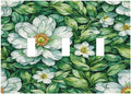 Vintage Floral White Flowers Green Plants Leaves Decorative Switch Plates 3 Gang Wall Plate Triple Toggle Light Switch Cover Electrical Wall Panels Faceplate for Bedroom Bathroom Decor