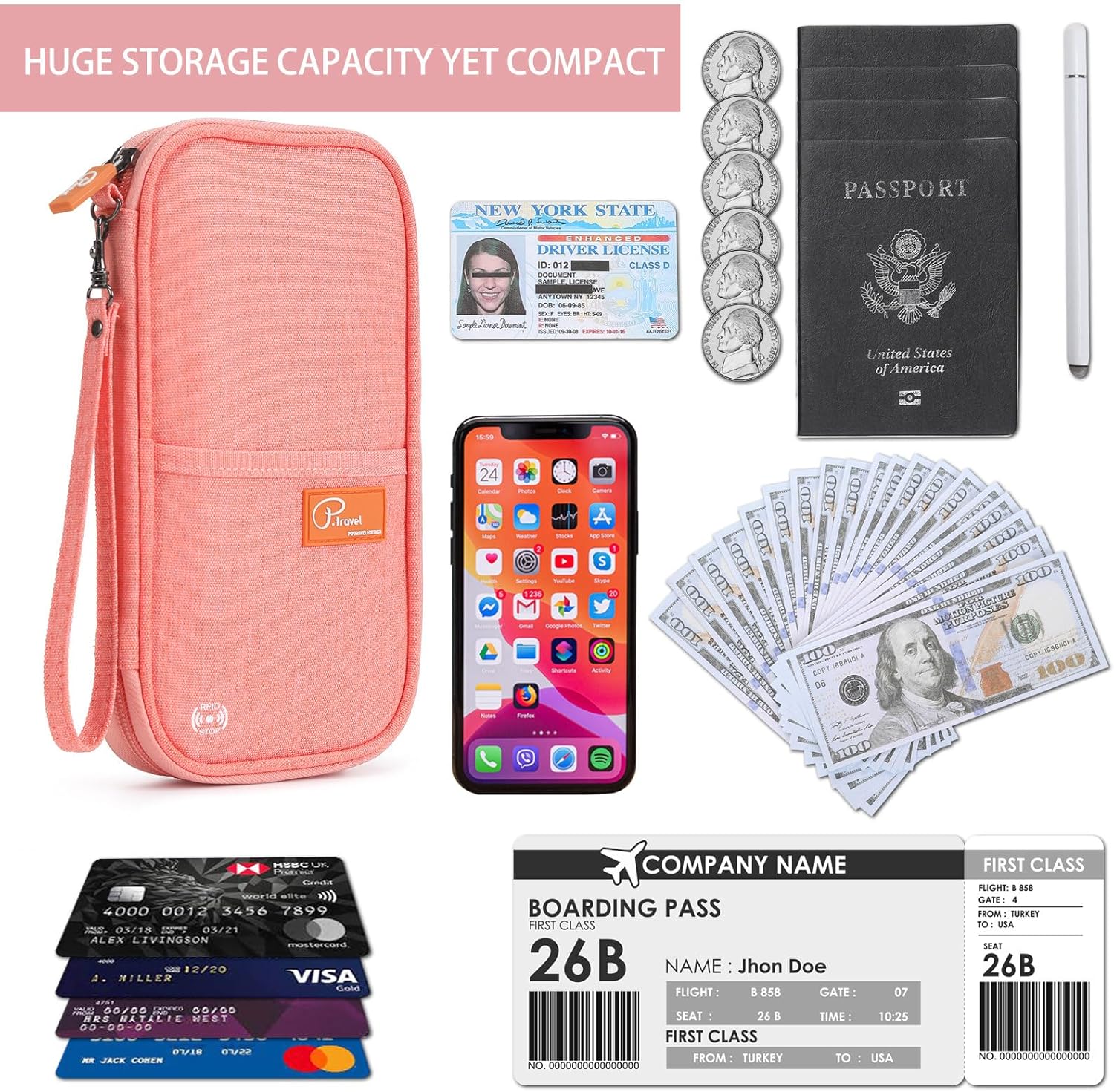VanFn RFID Travel Passport Wallet, Family Passport Holder, Trip Document Organizer P.Travel Series