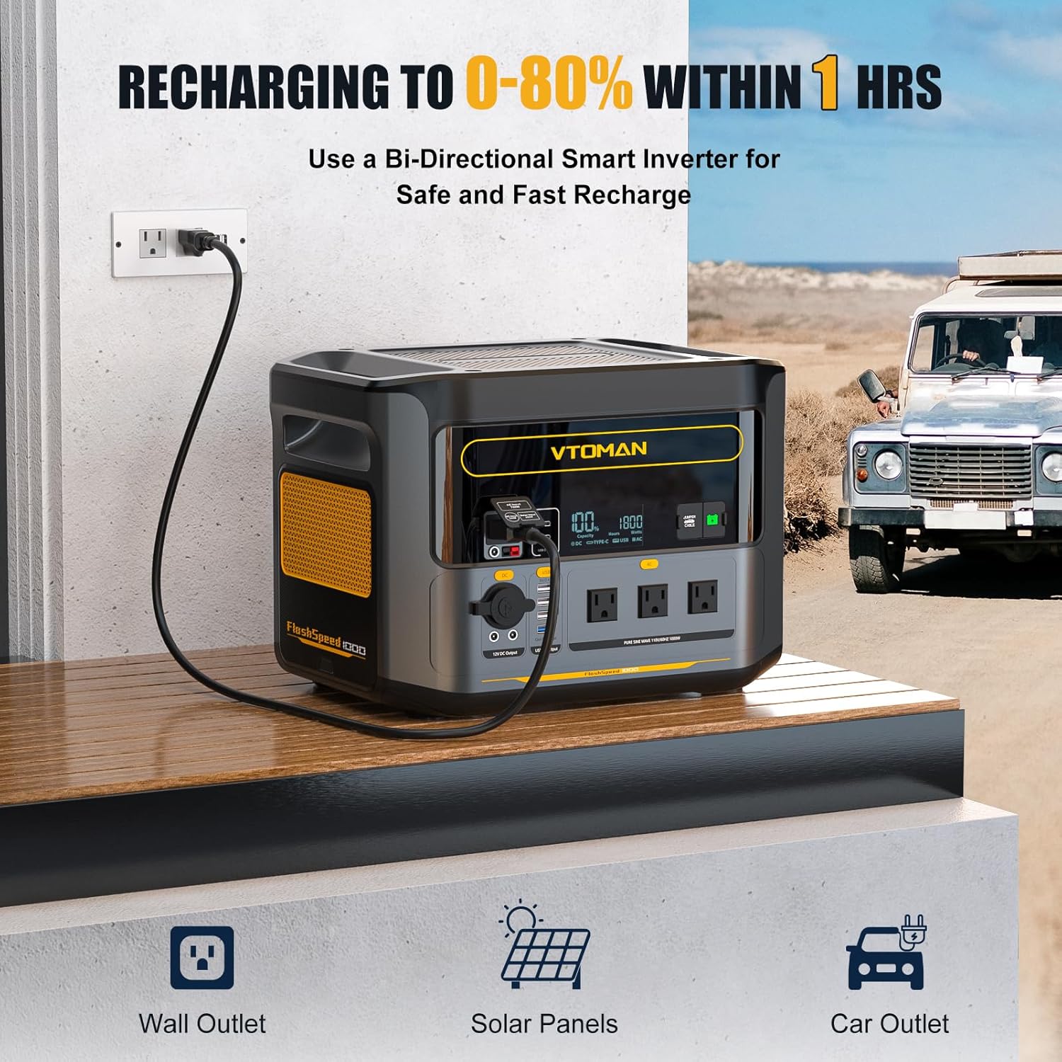 VTOMAN FlashSpeed 1000 Portable Power Station with 110W Solar Panel - 828Wh/1000W(2000W Peak) Solar Generator with LiFePO4 Battery, 100W USB-C, 60 Min Fast Charging 0-80% for Camping, Backup, RV