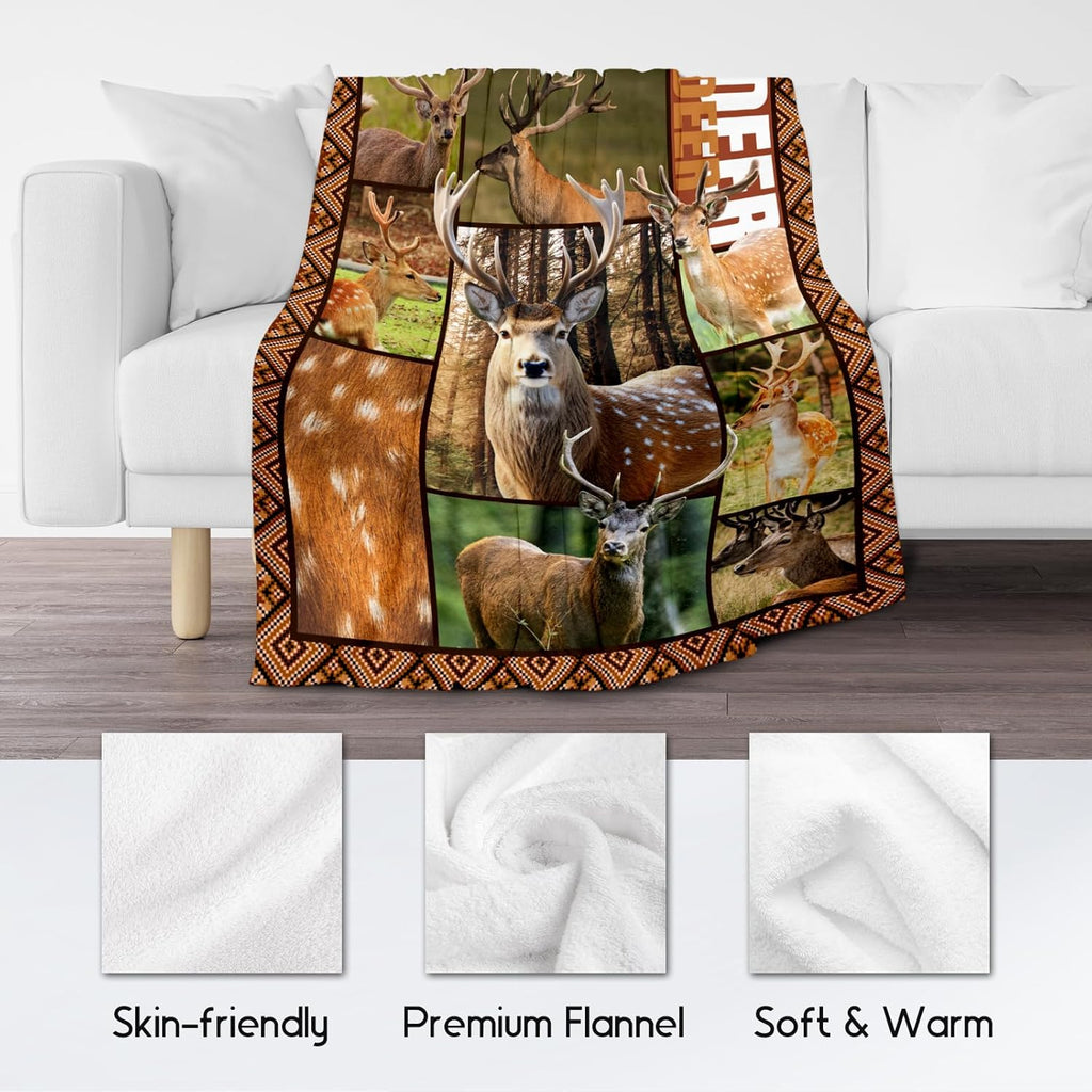 Blankets for Adults, Deer Blanket Gifts for Men Boys, 50"x60" Forest Western Throw Gift for Hunters - Soft, Fuzzy & Cozy Deer Throws Farmhouse Decor