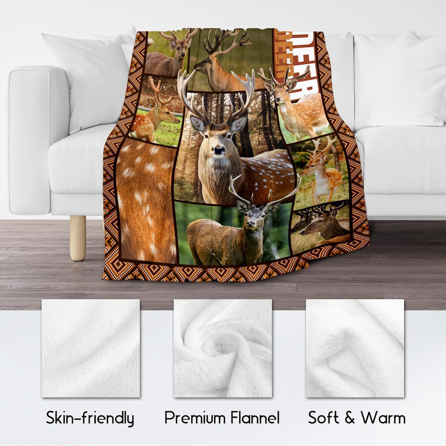 Blankets for Adults, Deer Blanket Gifts for Men Boys, 40"x50" Forest Western Throw Gift for Hunters - Soft, Fuzzy & Cozy Deer Throws Farmhouse Decor