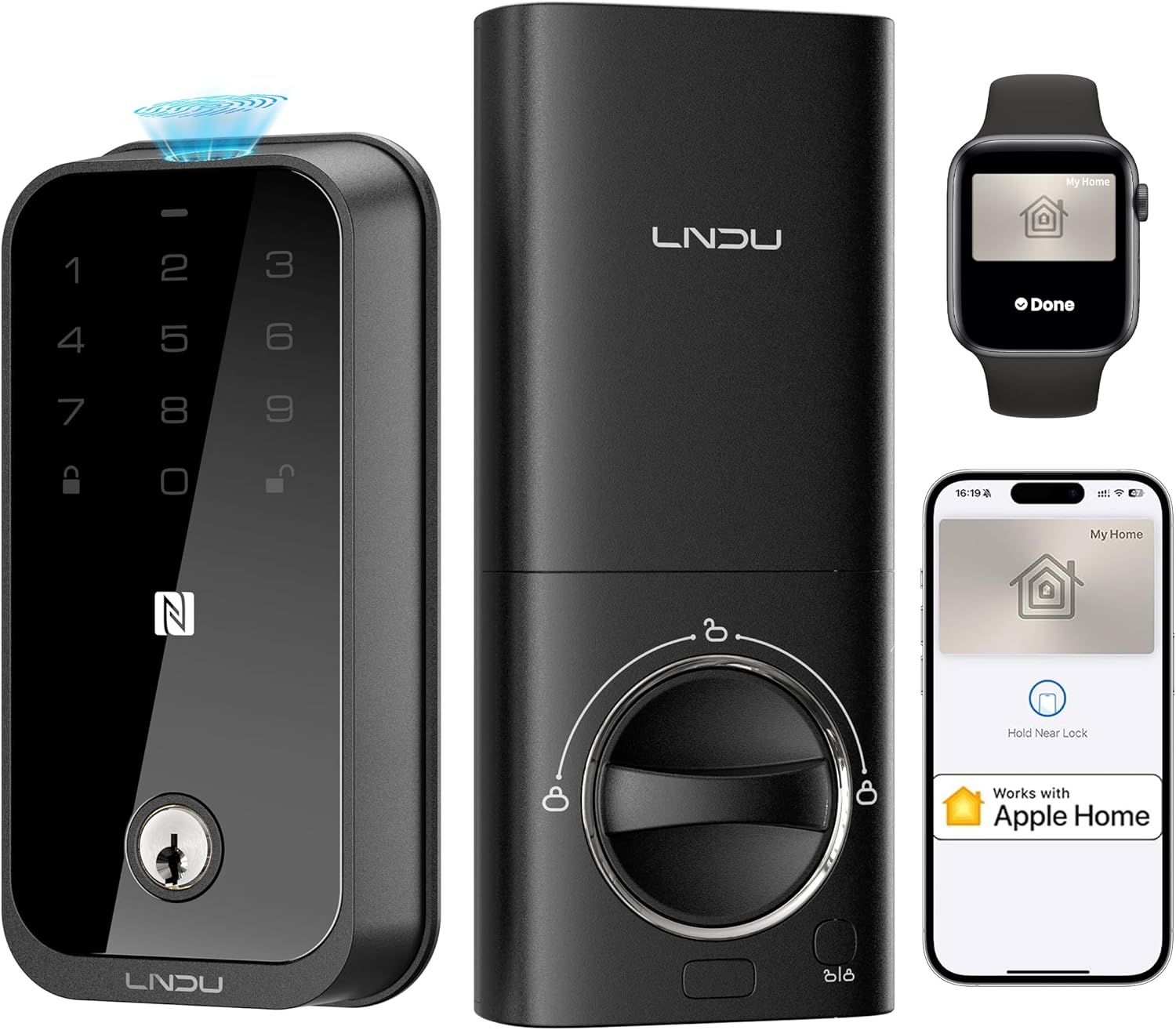 Smart Lock for Front Door HK01: Apple Home Ecosystem Fingerprint Keyless Door Lock, Supports Apple Home, App Remote Control Keypad Door Lock, Easy Installation Auto-Lock