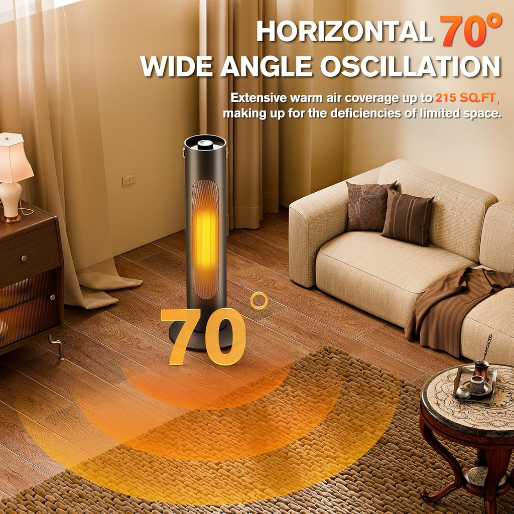 Electric Space Heaters For Indoor Use, 25" 2-IN-1 Tower Heater And Fan Combo, 70°Oscillating, 2S Instant Heating, 1500W, 3 Heating & Fan Modes,Electric Portable Heater For BedroomOfficeHome, Black