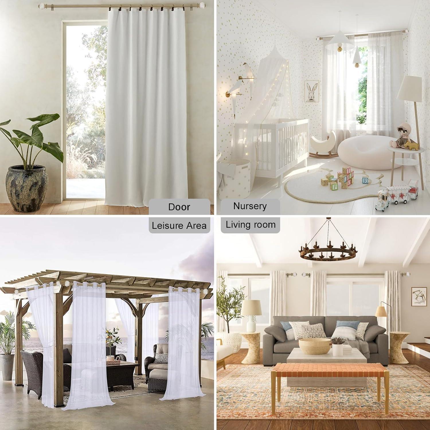Curtain Rods for Windows 16 to 48 Inches Adjustable Length 1 Inch Diameter Window Curtain Rod with Wood Grain Leaf Pattern Finials,for Heavy Duty Curtains Rods