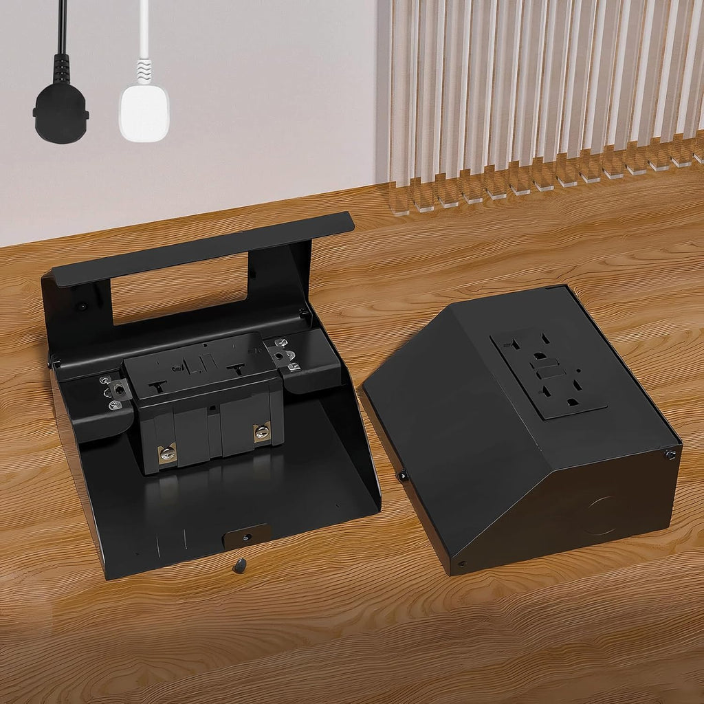 Under Cabinet GFCI Safety Outlet, 20 AMP, Self-Testing, Wall Distribution Box (Black)