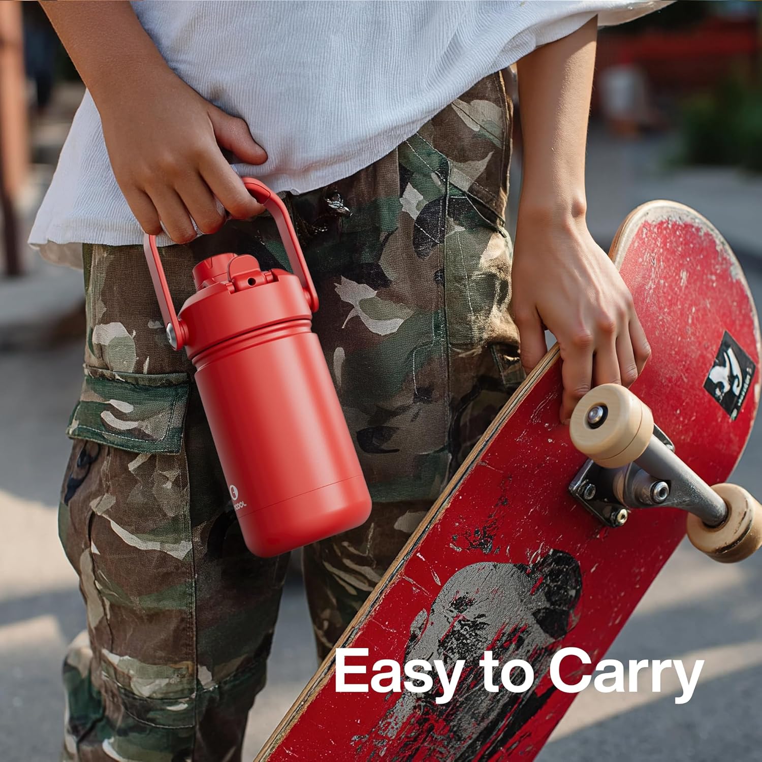 Kids Insualated Water Bottle with Straw - 12oz Stainless Steel Water Bottle with Dual Spouts, Leak-Proof, BPA-Free, Double Wall Vacuum Keeps Cold for 24 Hours for Sports, Travel, School (Cream Moon)