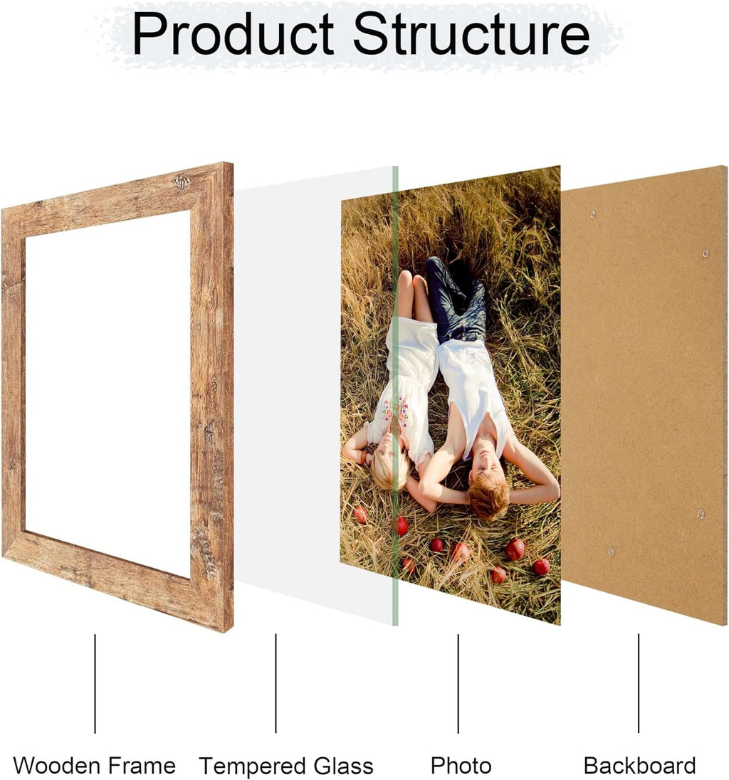 iRahmen 8x10 Picture Frame with HD Tempered Glass, Wood Photo Frame for Tabletop and Wall Display (Rustic Brown, 1 Pack)