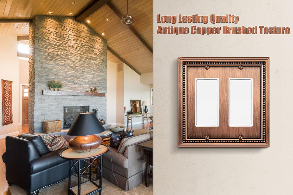 Henne Bery Sunken Pearls Heavdy Duty Decorative Wall Plate Switch Plate Outlet Cover (Double Decorator, Antique Copper)