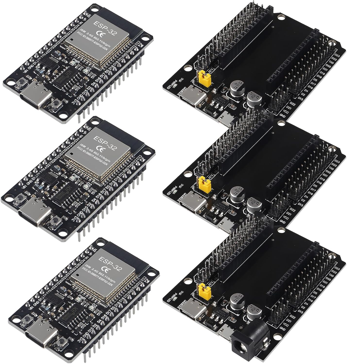 3Set ESP32 ESP-32S WiFi Development Board NodeMCU-32S Microcontroller Processor Integrated with ESP32 Development Board GPIO Breakout Board 30Pin Type-C Micro USB Dual Interface ESP32 Shield 30P