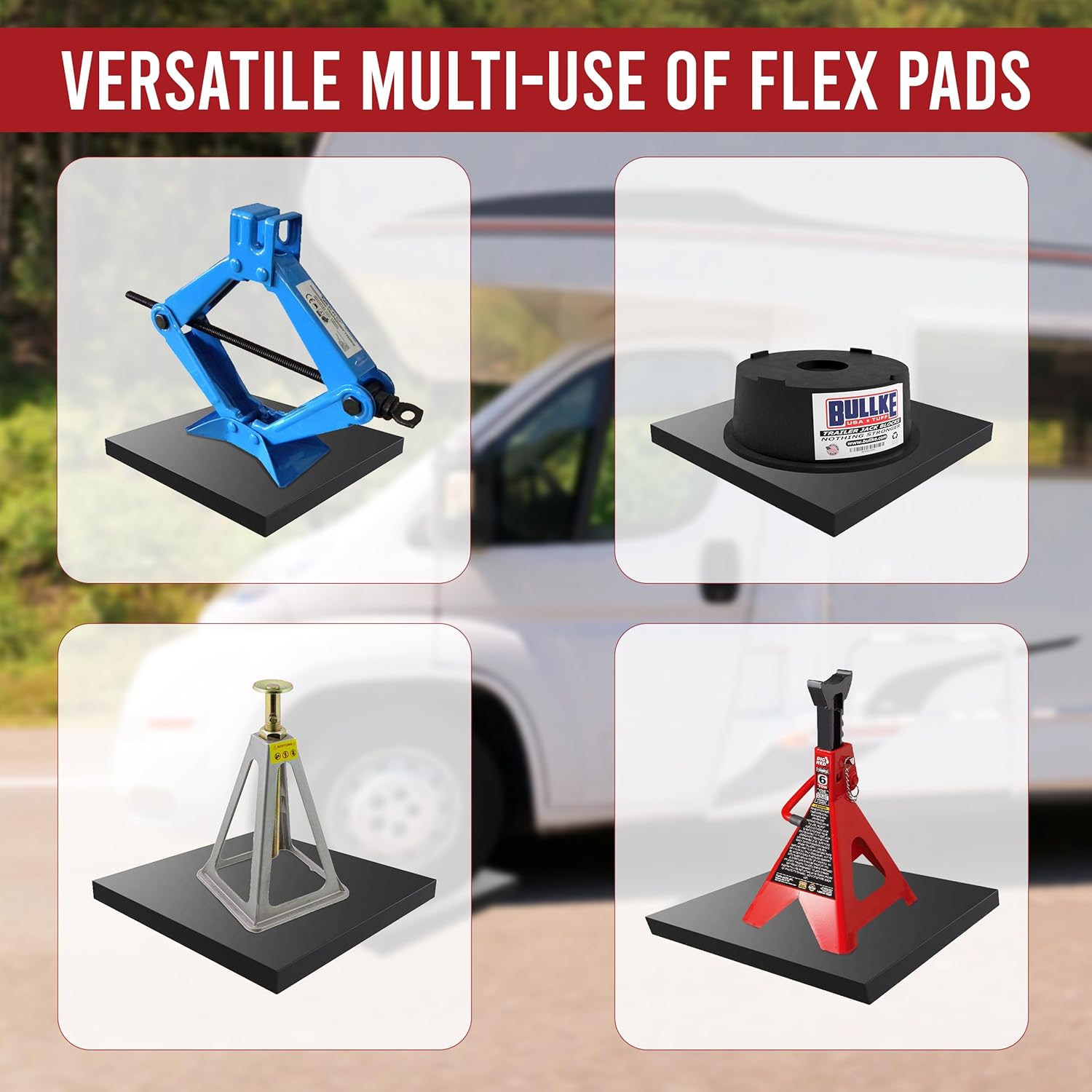 USA Made RV Leveling Jack Flex Pads 12" – Heavy-Duty Rubber Jack Pads (4-Pack) – Non-Slip, Shock-Absorbing Stabilizer Mats for Camper & Trailer – Prevent Sinking & Sliding