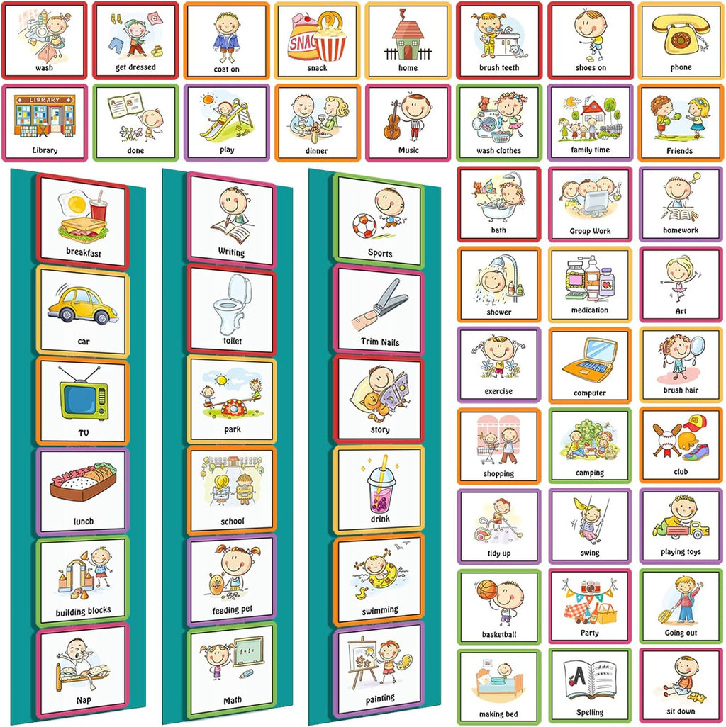 Geyee 60 Pcs Visual Schedule Cards Daily Routine Chart Visual Planner Cards Bulk for Autism Learning Materials Asperger's ADHD Home Education Behavioral Tool(Royal Blue)