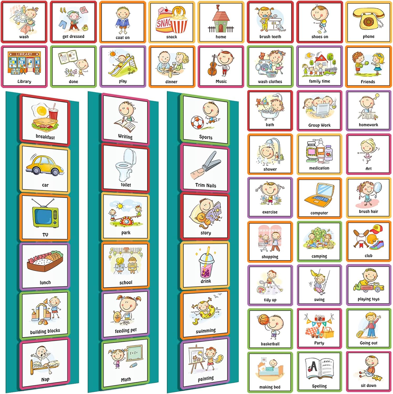 Geyee 60 Pcs Visual Schedule Cards Daily Routine Chart Visual Planner Cards Bulk for Autism Learning Materials Asperger's ADHD Home Education Behavioral Tool(Royal Blue)