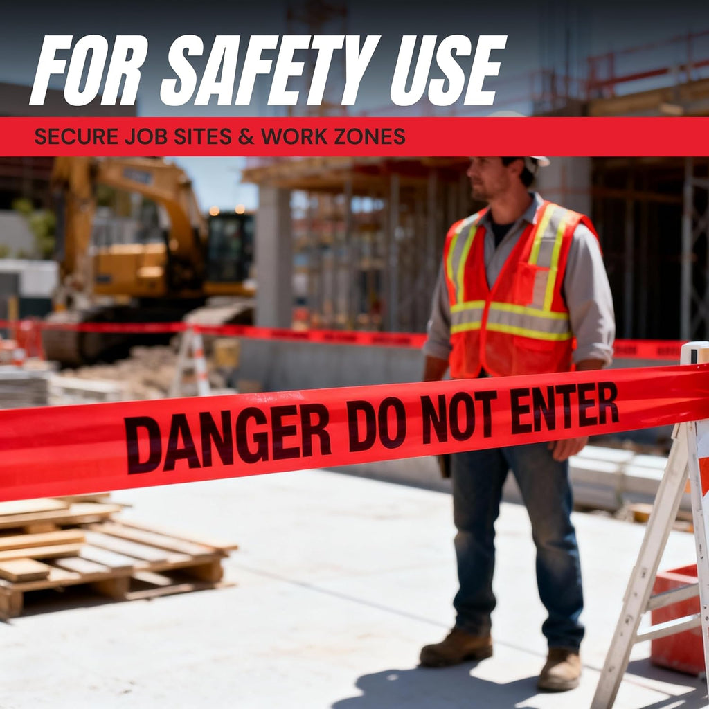 Danger Do Not Enter Tape 2 Pack 3 inch X 1000 feet • Sharp Red with a Bold Black Print for High Visibility • Tear Resistant Design