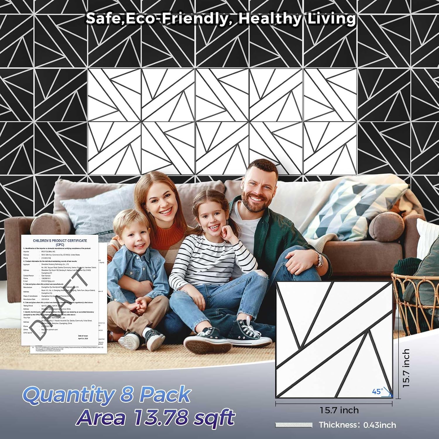 8 Pack 2-Layer Large Soundproof Wall Panels, 15.7 x 15.7 x 0.43 in Sound Proof Foam Panels for Walls, 1.2lb/ft* High Density, 3D Acoustic Panels,Artistic Noise Dampening Panels White&Black