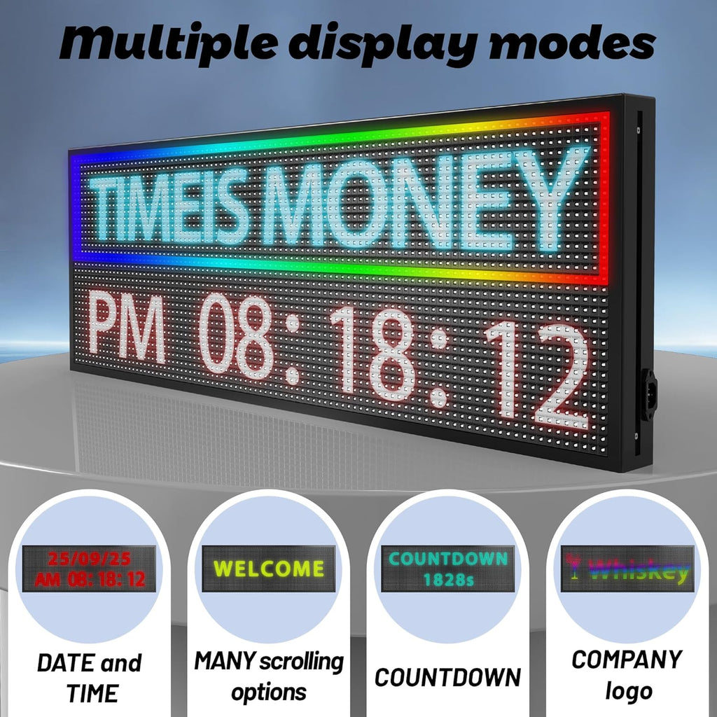 ‌Kochenkore P10 Programmable LED Sign, 39"x 8" Scrolling Display, Waterproof Outdoor Digital Open Signage with WiFi Control, Indoor RGB Advertising Custom Message Board for Business & Store Signs