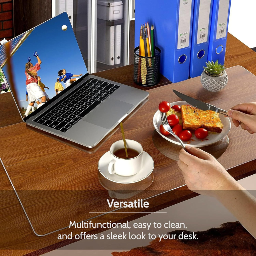 Awnour Clear Desk Mat on top of desks - 32 x 16 inches - Clear Transparent Plastic Desk Protector - Desk Writing Mat for Office and Home