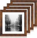 iRahmen 10x10 Picture Frame Set of 4 with Real Glass, Rustic Frames Display 8x8 Picture with Mat or 10 x 10 Without Mat, Wooden Square Photo Frame for Wall Mount and Tabletop Display