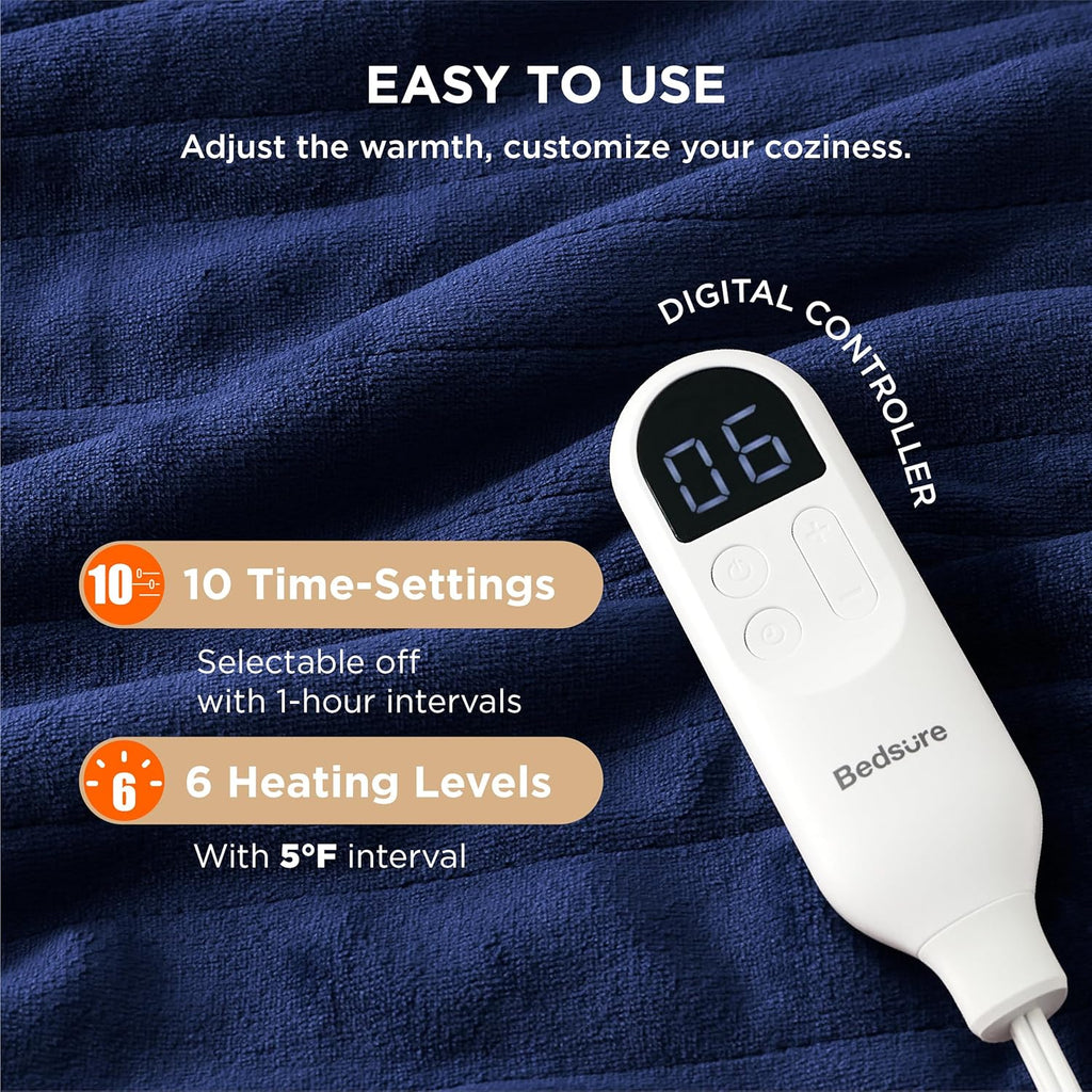 Bedsure Electric Blanket Twin - Soft Flannel Heated Blanket, Fast Heating with 10 Time Settings & 6 Heat Settings, Warm Gift for Grandma (62x84 inches, Pageant Blue)