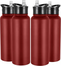 VEGOND 40 oz Insulated Water Bottle Bulk Stainless Steel Metal Water Bottles with Leak Proof Straw Lid & Spout Lid, Wide Mouth Double Walled Vacuum Travel Sports Bottle, Red 4 Pack