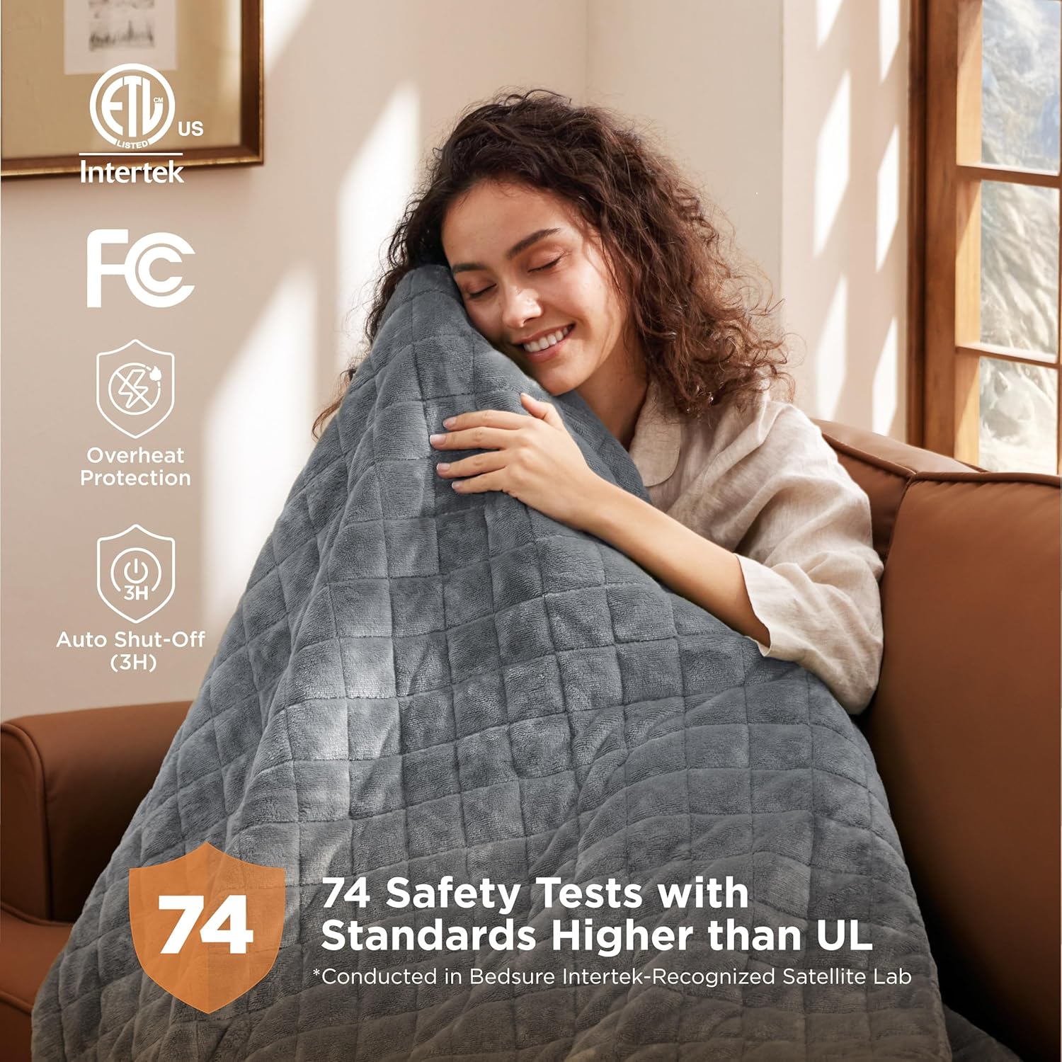 Bedsure Heated Blanket Throw Blanket - Quilted Electric Blanket, Soft Flannel Thick Heating Blanket with 4 Time Settings & 6 Heating Settings, Warm Gifts for Women Men (50x60 inches, Formal Gray)