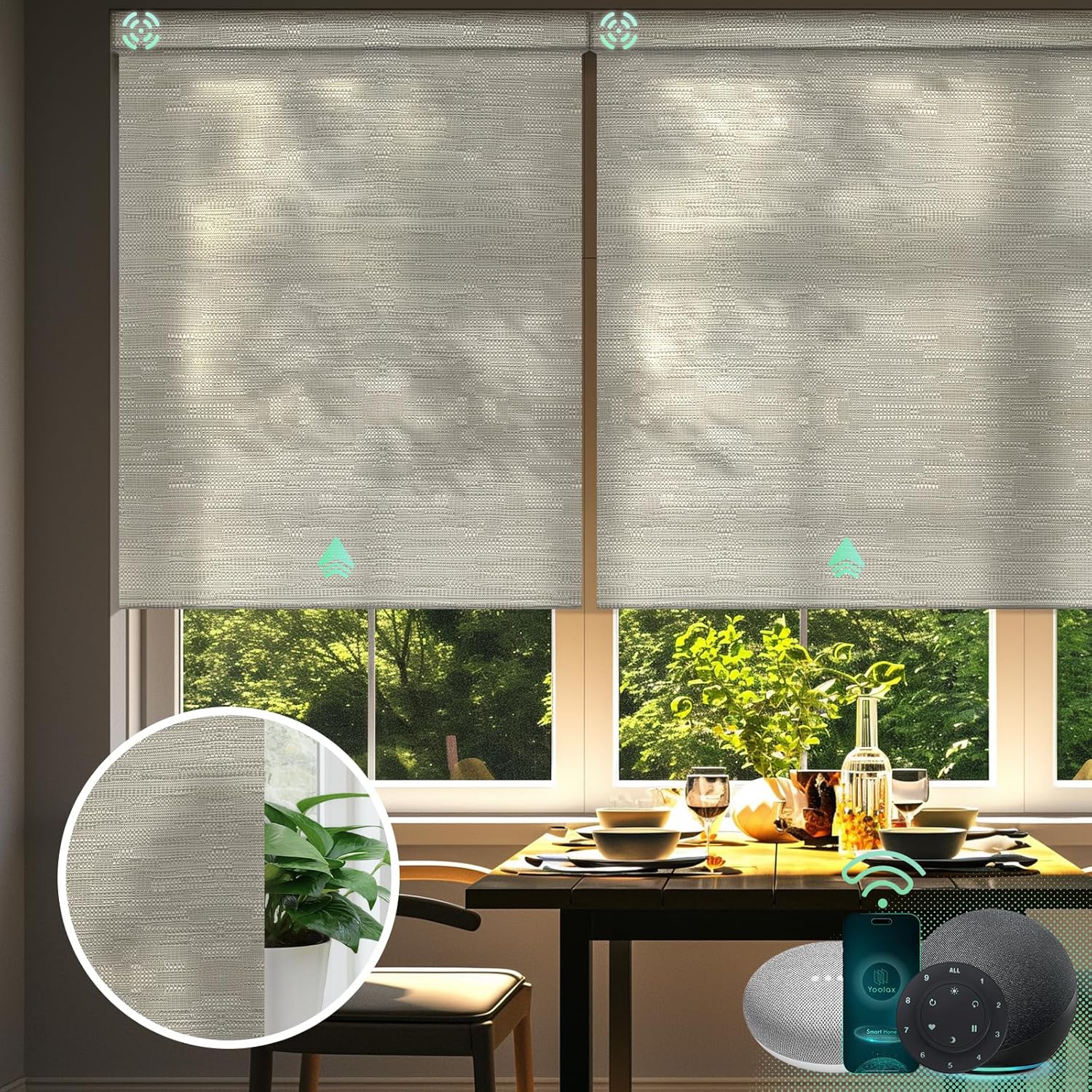 Yoolax Motorized Blinds with Remote, Light Filtering Smart Blinds Work with Alexa Google Home, Automatic Roller Shades for Indoor Windows Living Room, Custom Size (Jacquard Coffee)