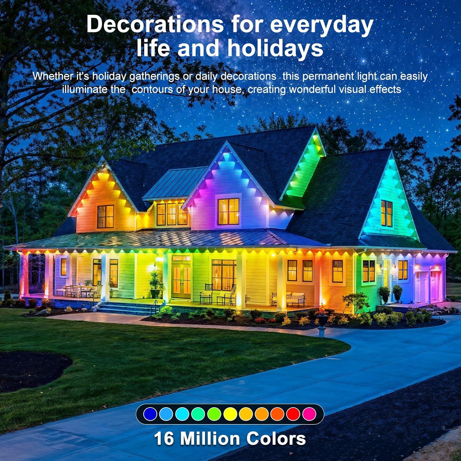 LITSOUL 100FT Permanent Outdoor Lights for House Waterproof, Smart RGB Eave LED Lighting with 16 Million Colors, IP67 Outdoor Strip Lights for Christmas Halloween Holiday Daily Decorations (100FT)