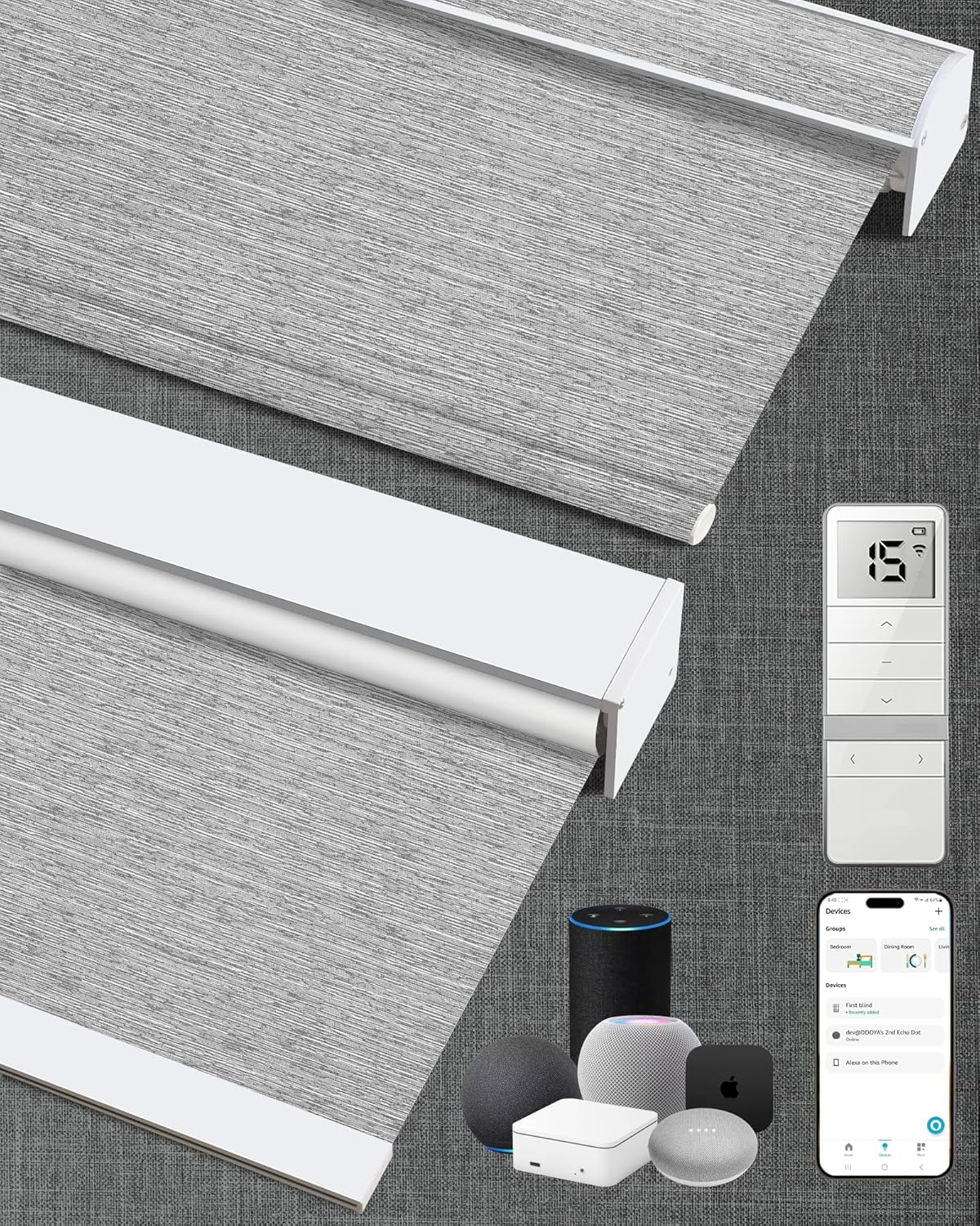 Kincmo Motorized Blinds with Remote,100% Blackout Motorized Roller Shades Work with Apple Homekit,Alexa,Google, Custom Electric Blinds with App,Voice Control (Dreamy Grey)