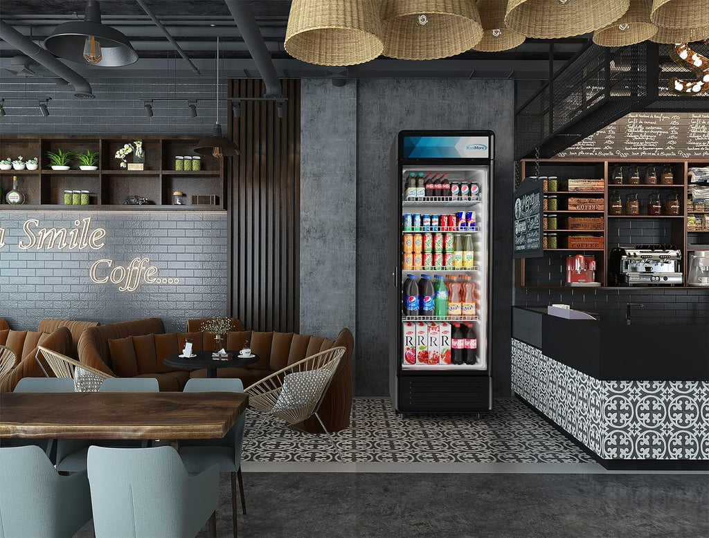 KoolMore Commercial One Glass Door Display Upright Beverage Refrigerator Cooler Merchandiser - 12 Cu. Ft [Black] (MDR-1GD-12C)