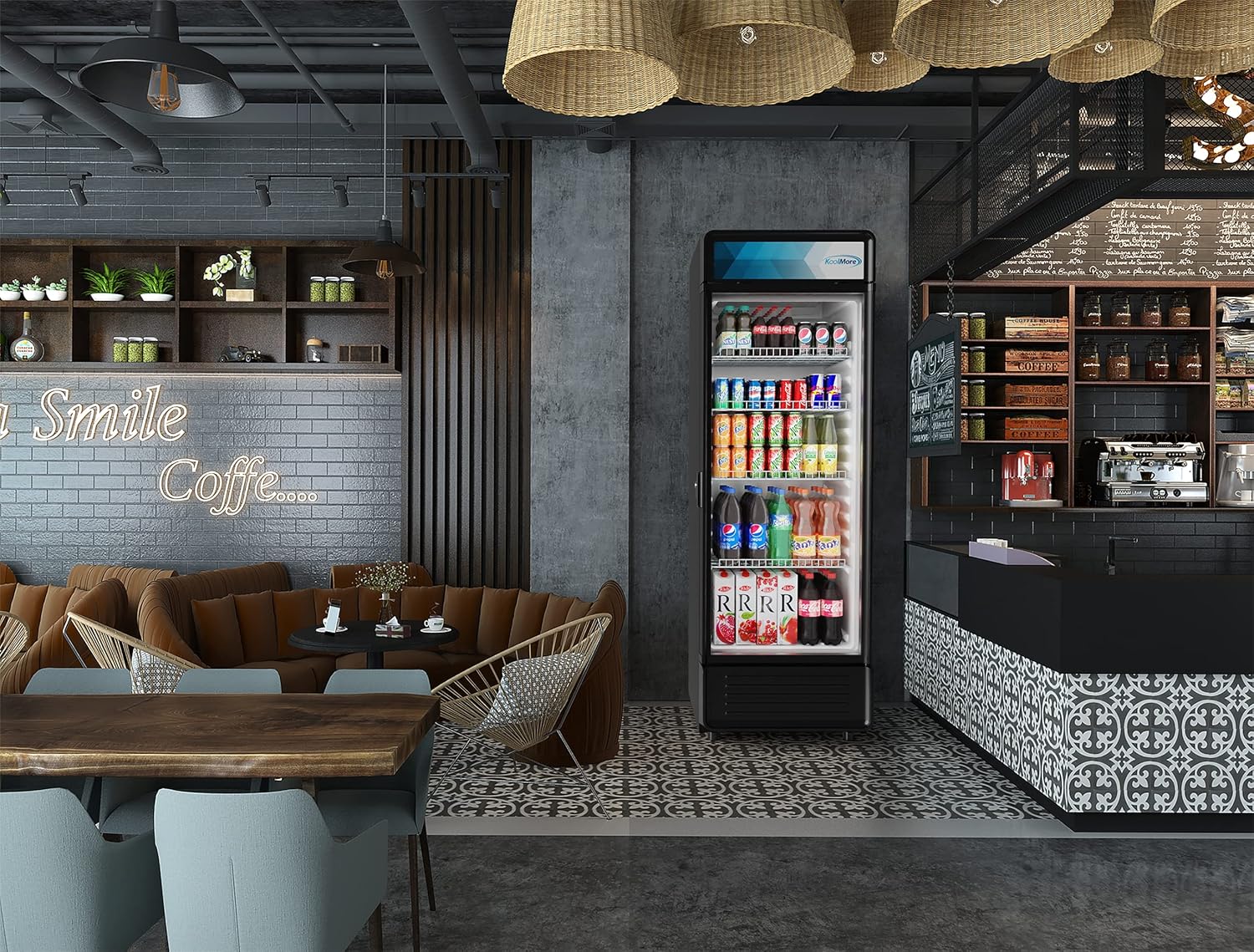 KoolMore Commercial One Glass Door Display Upright Beverage Refrigerator Cooler Merchandiser - 12 Cu. Ft [Black] (MDR-1GD-12C)