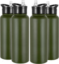 VEGOND 40 oz Insulated Water Bottle Bulk Stainless Steel Metal Water Bottles with Leak Proof Straw Lid & Spout Lid, Wide Mouth Double Walled Vacuum Travel Sports Bottle, 4 Pack