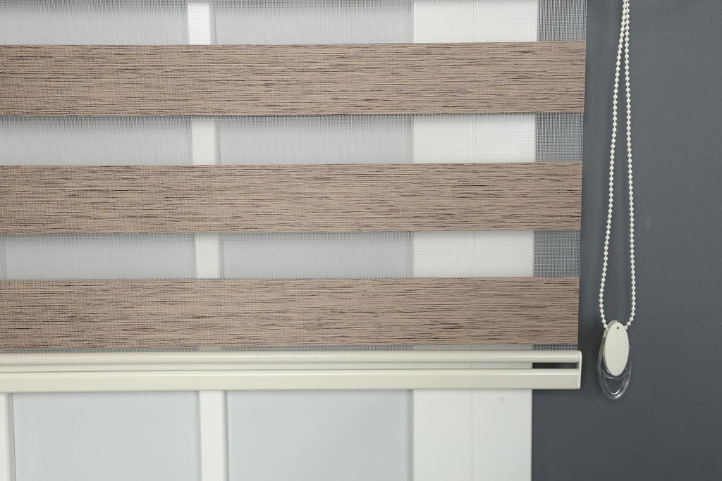 Shadesu Custom Size Zebra Blinds for Windows, 60" W x 72 H, Brown, Dual Layer Free-Stop Zebra Shades, Light Control for Day and Night, Sheer Blinds for Indoor Windows, Bedroom, Kitchen