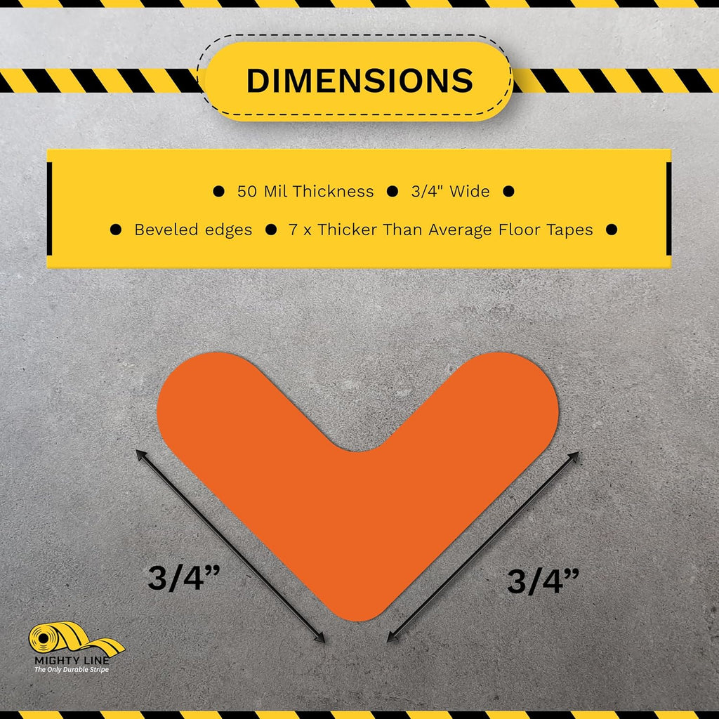 Mighty Line 3/4" Wide Solid Mini Corner Marker Floor Marking Tape, Heavy-Duty, Peel and Stick, Adhesive, Industrial Quality, Orange, Pack of 108