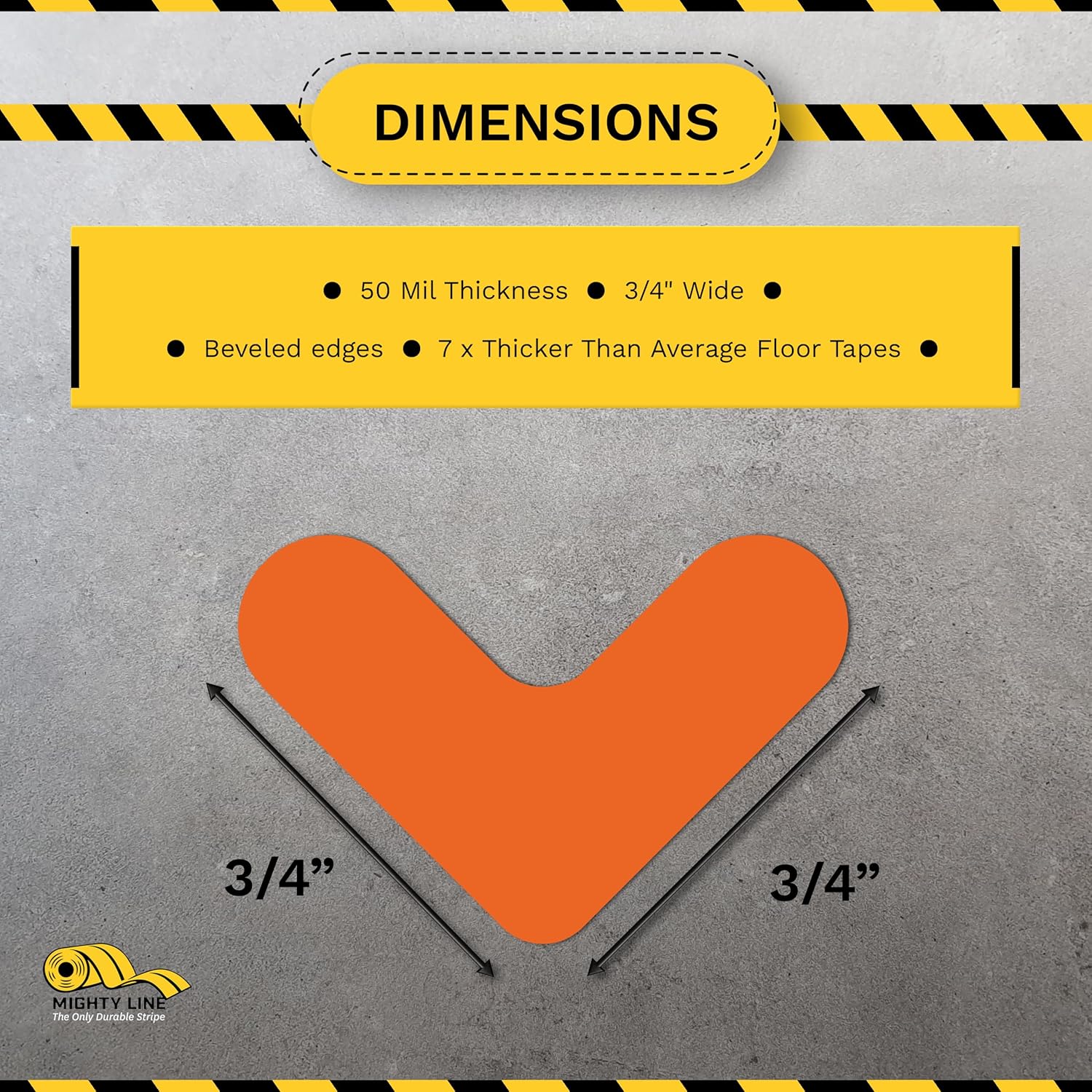 Mighty Line 3/4" Wide Solid Mini Corner Marker Floor Marking Tape, Heavy-Duty, Peel and Stick, Adhesive, Industrial Quality, Orange, Pack of 108
